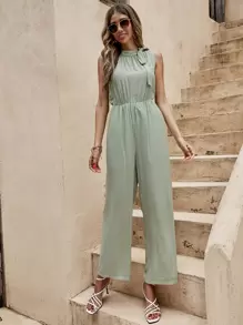SHEIN Unity Solid Tie Side Wide Leg Jumpsuit - Mint Green - View 5