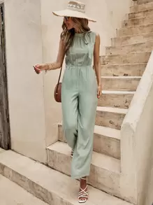 SHEIN Unity Solid Tie Side Wide Leg Jumpsuit - Mint Green - View 1