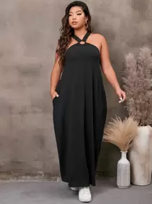 Mulvari Vestido con abertura con diseño de aro O - Negro - Ver 3