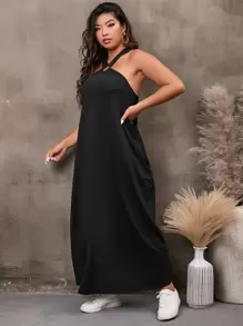 Mulvari Vestido con abertura con diseño de aro O - Negro - Ver 4