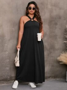 Mulvari Vestido con abertura con diseño de aro O - Negro - Ver 6