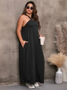 Mulvari Vestido con abertura con diseño de aro O - Negro - Ver 7