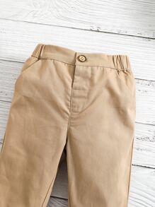 SHEIN Baby Roll Up Hem Trousers - Khaki - View 4