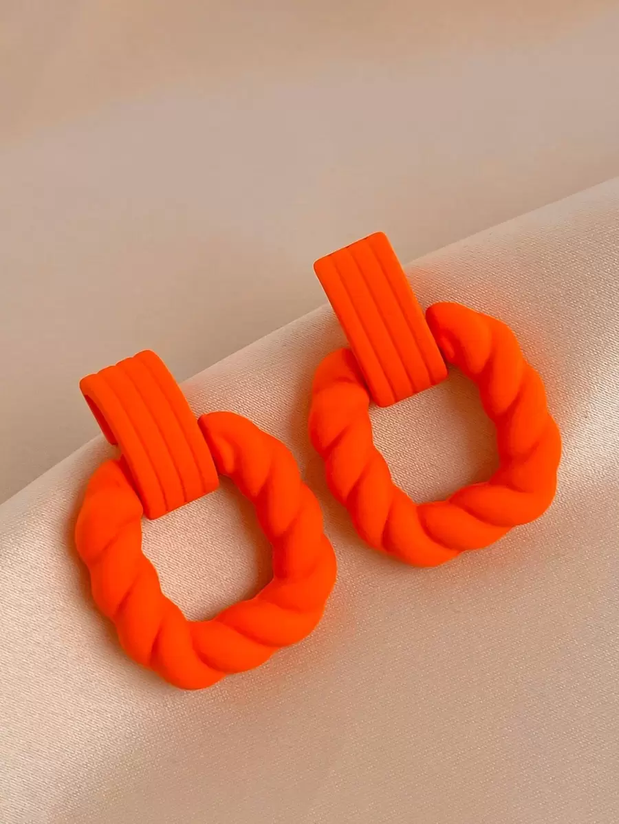 Andkiss Solid Twist Geometric Drop Earrings - Orange - View 1