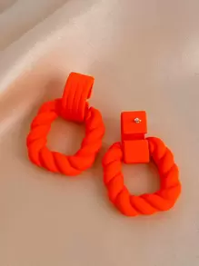 Andkiss Solid Twist Geometric Drop Earrings - Orange - View 2