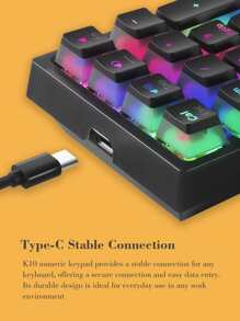 Mechanical Numeric Keypad Hot-Swap yellow Switch Wired Gaming Keypad RGB Backlit pudding Keycap 21 Keys Mini Numpad Portable Keypad Extended Layout - Black - View 6