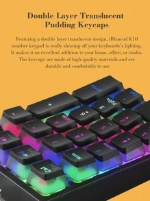 Mechanical Numeric Keypad Hot-Swap yellow Switch Wired Gaming Keypad RGB Backlit pudding Keycap 21 Keys Mini Numpad Portable Keypad Extended Layout - Black - View 7