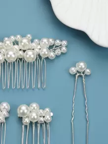 5入組人造珍珠裝飾婚禮髮夾 - 白色 - 查看 2