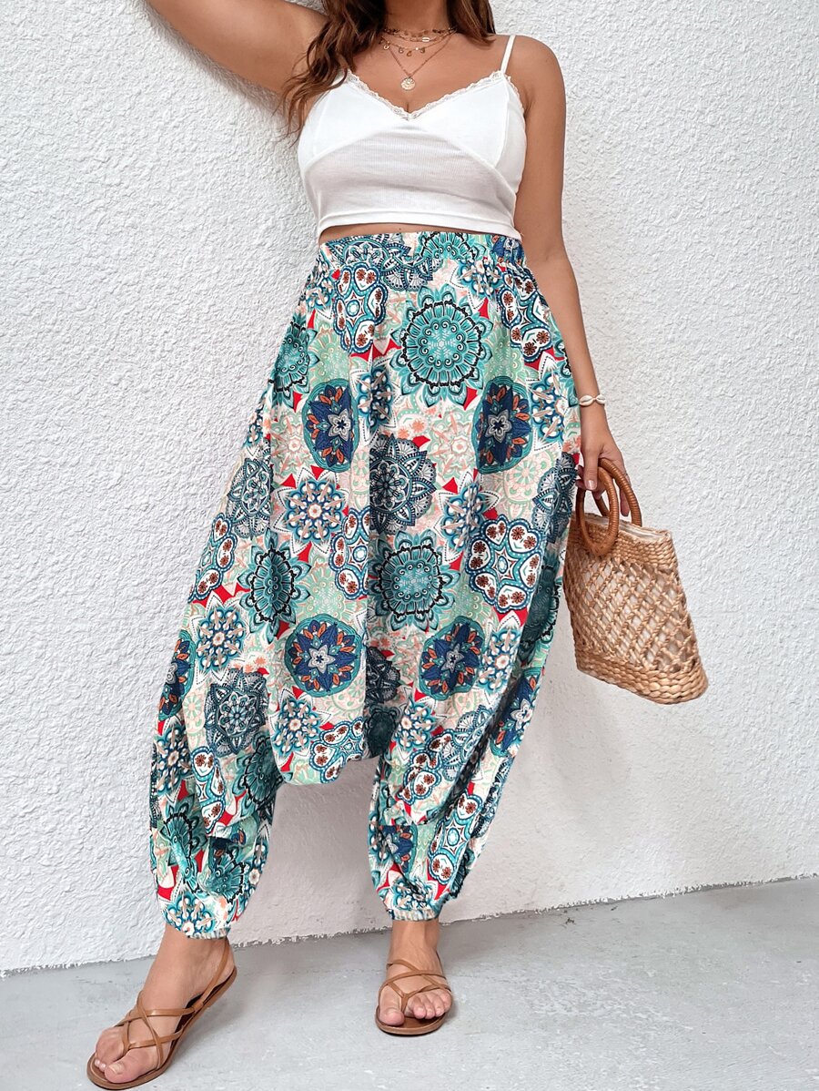 SHEIN Holidaya Quần Plus Size Tất cả trên in Boho - Nhiều màu - Xem 1