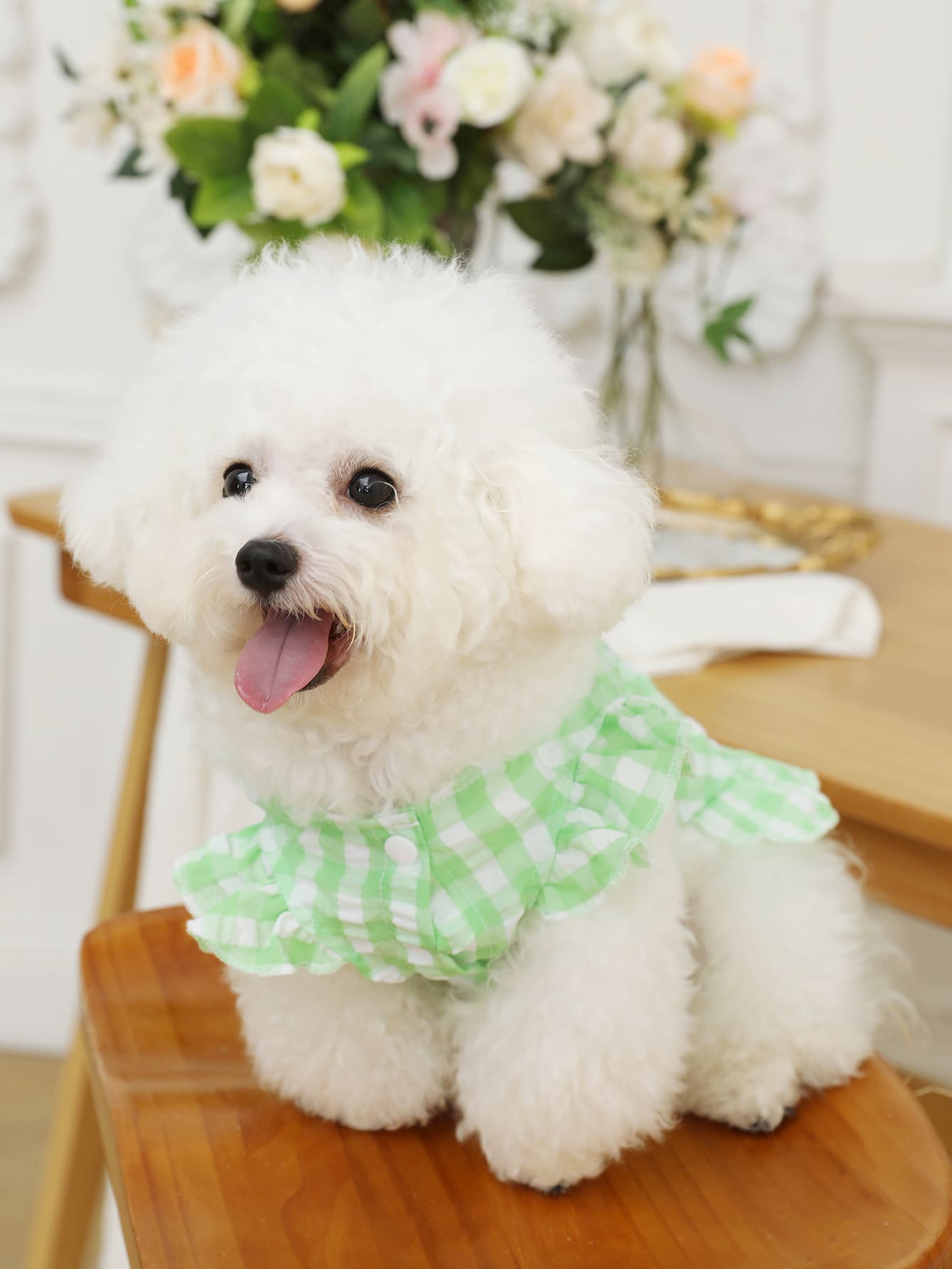 PETSIN 1pc Plaid Print Pet Dress - Green - View 1