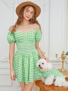 PETSIN 1pc Plaid Print Pet Dress - Green - View 4