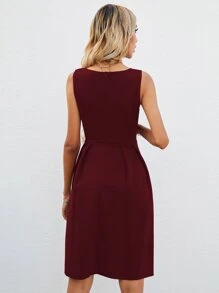 SHEIN Clasi Vestido línea A unicolor sin manga - Burdeos - Ver 2