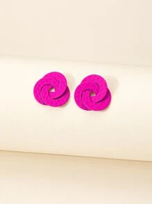 素色幾何耳釘 - 玫紅色 - 查看 1