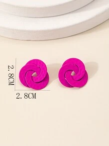 素色幾何耳釘 - 玫紅色 - 查看 3