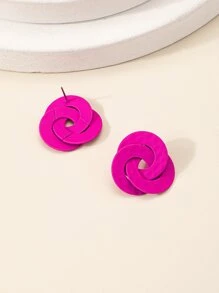 素色幾何耳釘 - 玫紅色 - 查看 4