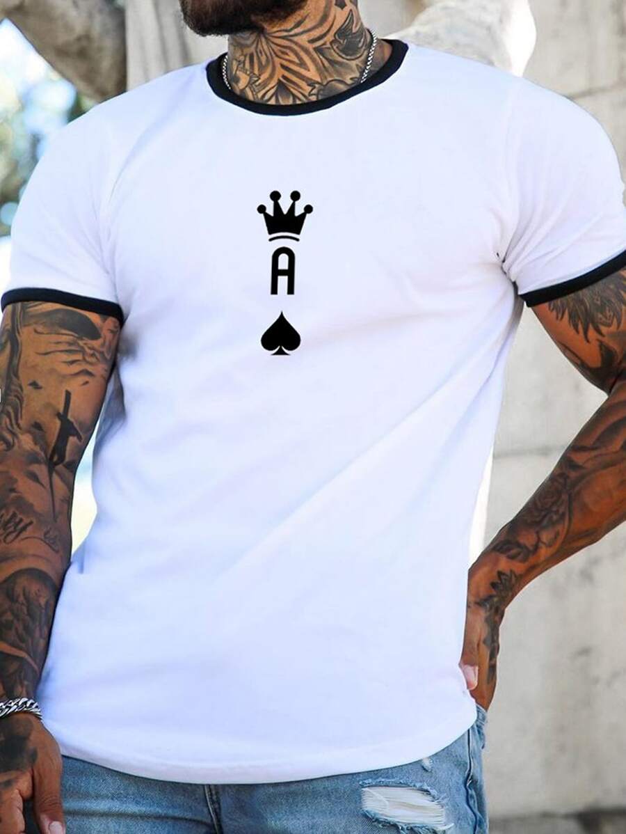 Manfinity Homme 男士撲克牌圖案T恤 - 白色 - 查看 1