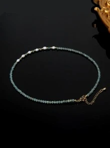 Faux Pearl Decor Beaded Necklace - Baby Blue - View 2
