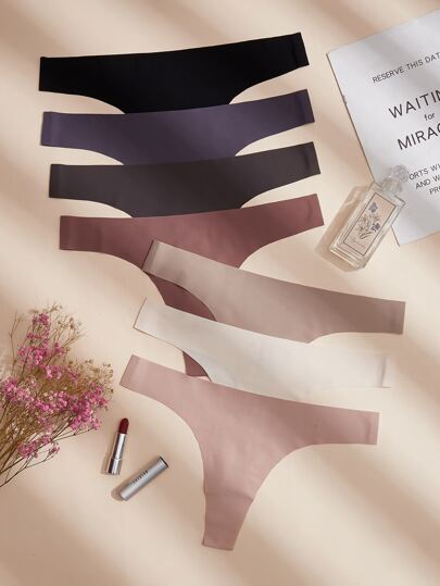 Women Plus Size Seamless Thong Panties 6 Pack Casual Comfy Multicolor Underwear Medium Stretch Fabric Plain