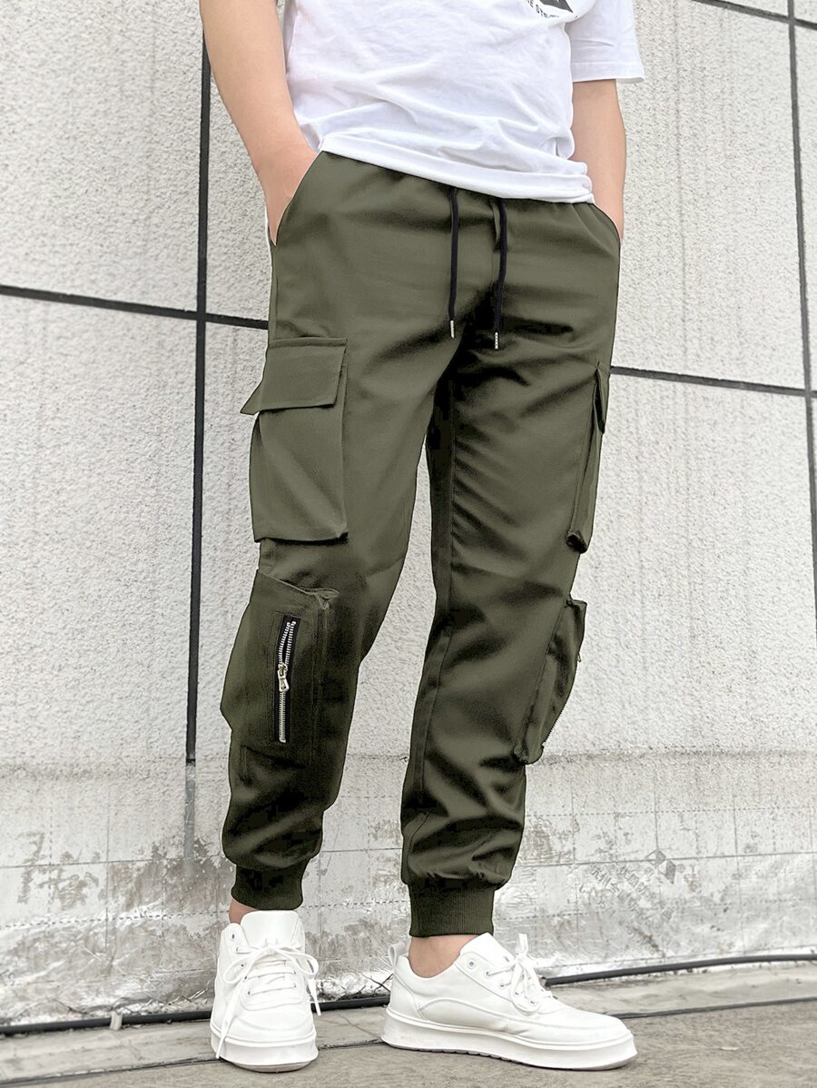 Manfinity Homme Men Flap Pocket Side Cargo Trousers - Army Green - View 1