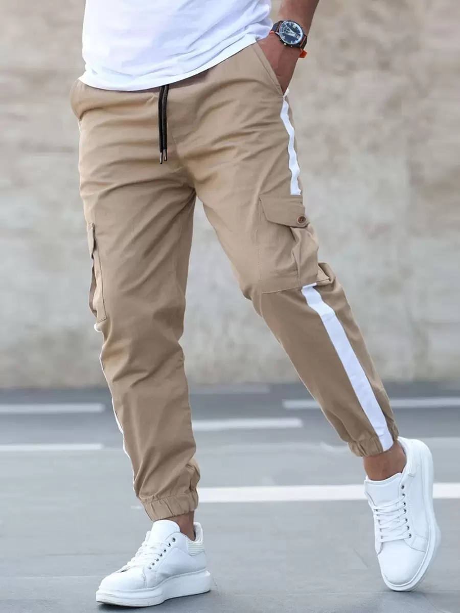 Manfinity Homme Men Contrast Tape Flap Pocket Cargo Trousers - Khaki - View 1