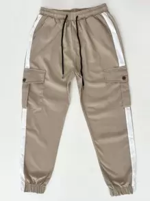 Manfinity Homme Men Contrast Tape Flap Pocket Cargo Trousers - Khaki - View 4
