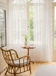 Rèm đơn bảng thêu hoa - trắng - Xem 1