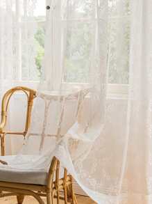 Rèm đơn bảng thêu hoa - trắng - Xem 2