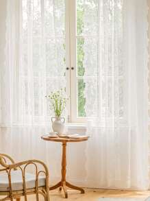 Rèm đơn bảng thêu hoa - trắng - Xem 3