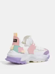 Giày Nữ Colorblock Nhẹ Thoải Mái Buộc Dây Phía Trước Chun Giày Thể Thao Giày Thường - Màu tím - Xem 5