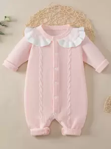 SHEIN Babymeisjes romper met geblokt patroon en ruches en kabelbreisel