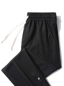 Men Letter Graphic Drop Shoulder Tee & Pants - Black - View 3