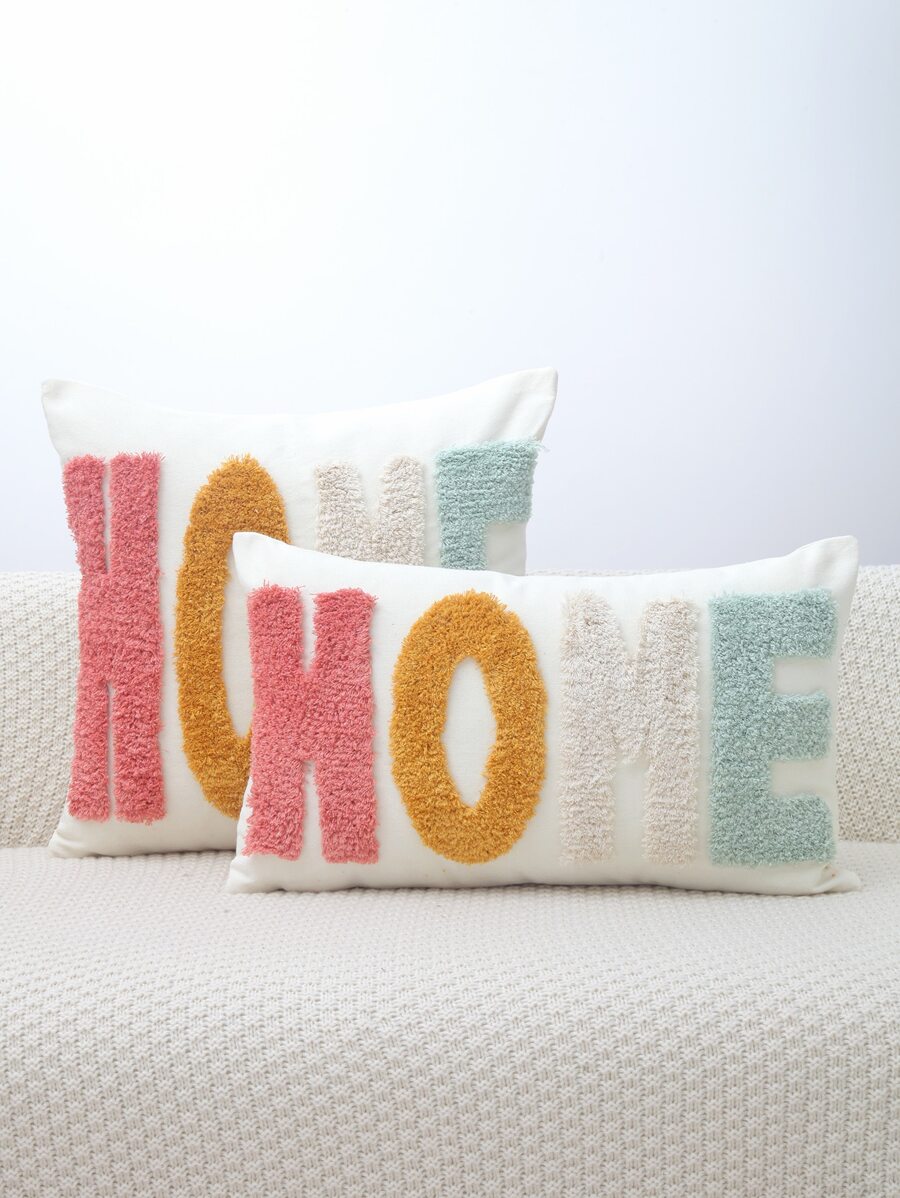 1pc Letter Graphic Tufted Cushion Cover Without Filler - Multicolor - View 1