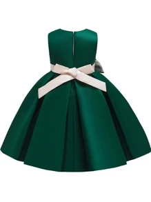 Abito formale in raso con decorazione in vita a fiocco per ragazza Tween, elegante e adatto per feste di compleanno (accessori per capelli esclusi)