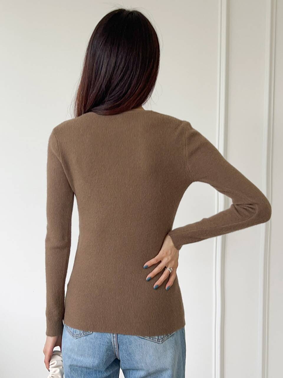 Solid V-Neck Ribbed Knit Sweater,Long Sleeve Tops,Fall Clothes