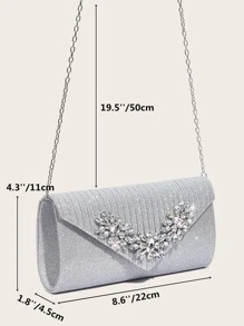 Bolso de mano Vincy con lentejuelas, brillante, lujoso, brillo de strass decorado con solapa, cadena, bolsa cuadrada perfecta para fiestas, bodas, bailes, cenas/banquetes para chicas, mujeres, novia - Plateado - Ver 8