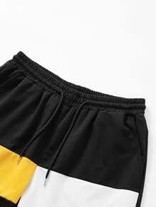 Manfinity Homme 男士撞色字母補丁細節腰部抽繩短褲 - 彩色 - 查看 4
