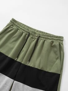 Manfinity Homme Hombres Shorts de color combinado con diseño de parche de letra de cintura con cordón - Multicolor - Ver 6
