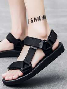 Men Knit Detail Flat Shoes, Open Toe Sport Sandals Men Vacation - Black - View 3