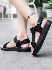 Men Knit Detail Flat Shoes, Open Toe Sport Sandals Men Vacation - Black - View 4