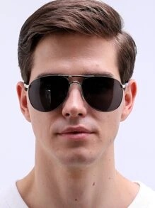 POLASUP 1pc Polarized Men's Summer Double Bridge Pilot Metal Bicolor High-End Electroplated 3D Flexible Hinge Adaptive Width Classic Copper Pilot Sunglasses, Fashion Driving Outdoor Shades, All Seasons - Black - View 5