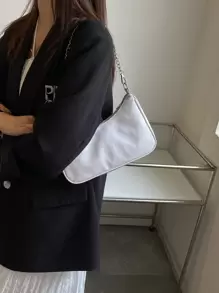 Women PU Leather Solid Color Casual Minimalist Shoulder Bag - White - View 5