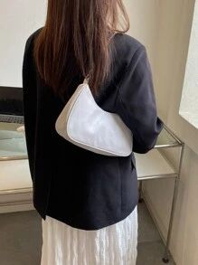 Women PU Leather Solid Color Casual Minimalist Shoulder Bag - White - View 7
