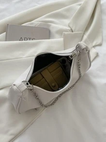 Women PU Leather Solid Color Casual Minimalist Shoulder Bag - White - View 9