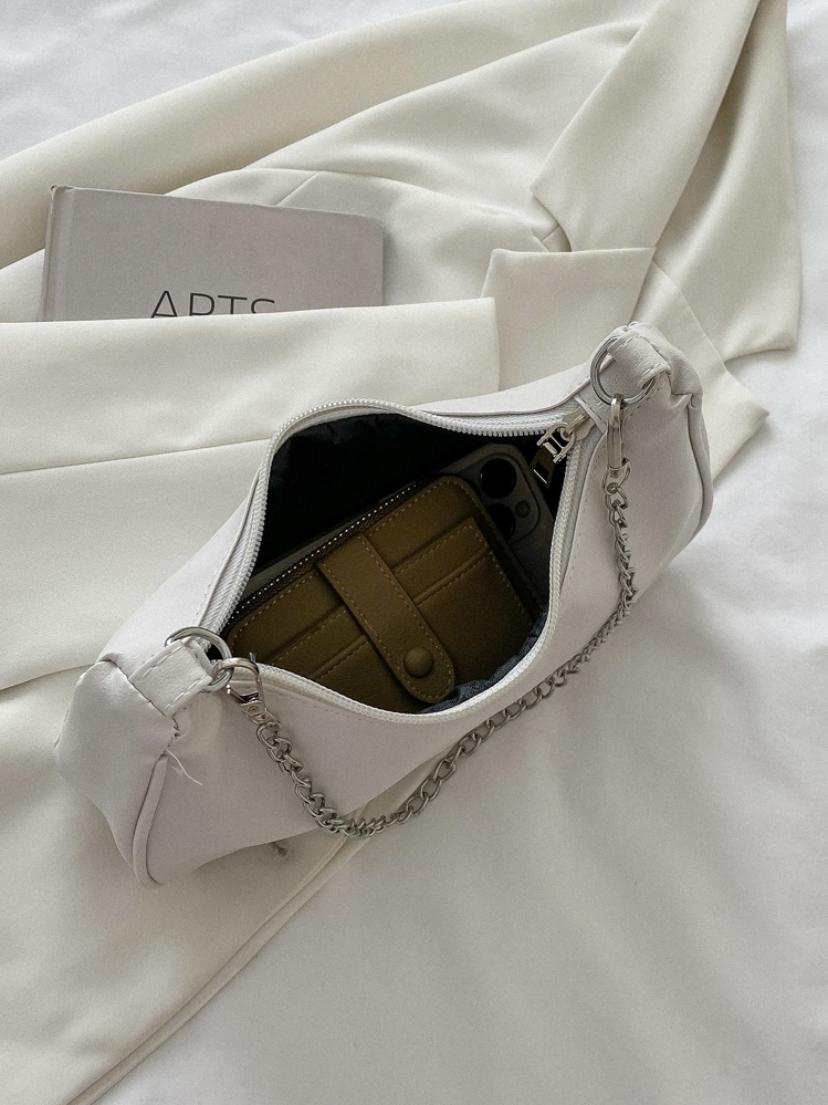 女士纯色 PU 皮革休闲简约单肩包 - 白色 - 查看 9