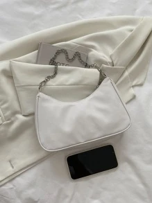 Women PU Leather Solid Color Casual Minimalist Shoulder Bag - White - View 8