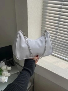 Women PU Leather Solid Color Casual Minimalist Shoulder Bag - White - View 3