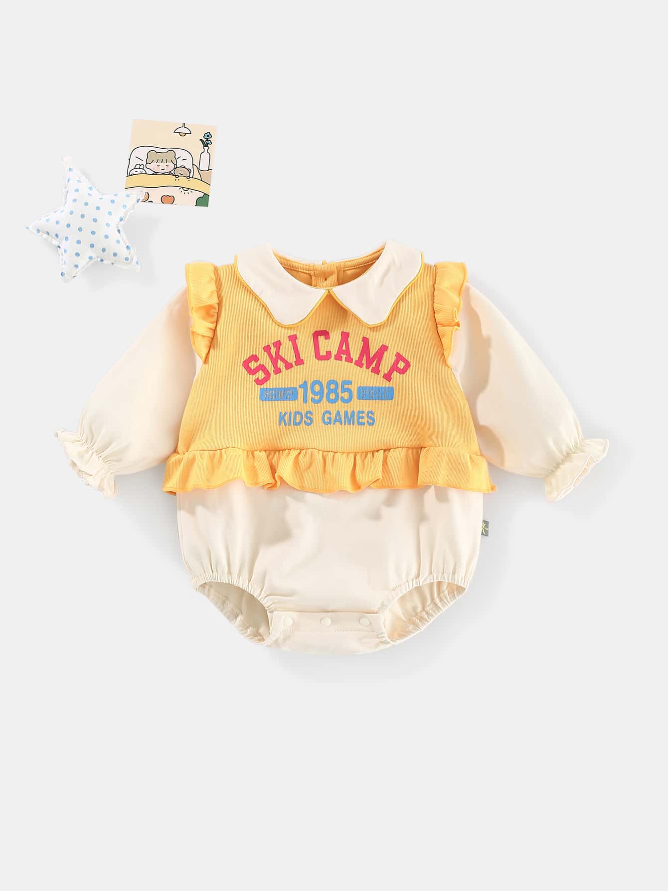 Peninsula Baby Color Block Ruffle Trim Bodysuit - Multicolor - View 1