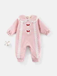 Peninsula Baby 蕾絲邊心和打結刺繡連身褲 - 淺粉色 - 查看 1