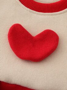 嬰兒燈籠袖3D愛心貼布上衣和連身背心 - 杏色 - 查看 5