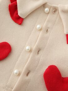 嬰兒燈籠袖3D愛心貼布上衣和連身背心 - 杏色 - 查看 6